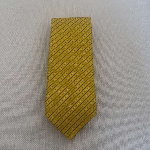Hermes Golden Yellow Tie with Navy Stripes